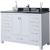 Miseno Prim 48" Free Standing Vanity Set with White Solid Oak Cabinet, Cultured Marble Top, and Undermount Sink - Mirror Sold Separately White / Black Top