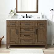 Miseno Tahoe 48" Free Standing Single Basin Vanity Set with Cabinet, Cultured Marble Vanity Top, and Mirror Almond Latte / White Cultured Marble