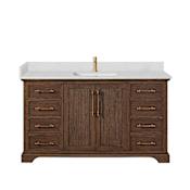 Miseno Tokyo 60" Free Standing Single Basin Vanity Set with Cabinet and Quartz Vanity Top Aged Dark Brown Oak