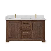 Miseno Tokyo 60" Free Standing Double Basin Vanity Set with Cabinet and Quartz Vanity Top Aged Dark Brown Oak