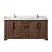 Miseno Tokyo 72" Free Standing Double Basin Vanity Set with Cabinet and Quartz Vanity Top Aged Dark Brown Oak