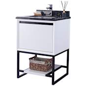 Miseno Repose 24" Free Standing Vanity Set with Solid Oak Cabinet, Quartz or Cultured Marble Top, and Undermount Sink - Mirror Sold Separately White / Black Top