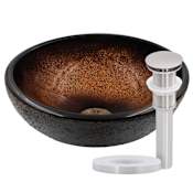 Miseno Sanguinello 12" Circular Glass Vessel Bathroom Sink and Drain Assembly Brown / Brushed Nickel Drain