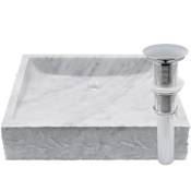 Miseno 18-1/4" Square Marble Vessel Bathroom Sink and Drain Assembly Carrara White / Brushed Nickel Drain