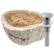 Miseno 17" Specialty Natural Stone Vessel Bathroom Sink and Drain Assembly Fossil Wood / Brushed Nickel Drain