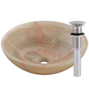 Miseno 17" Circular Onyx Vessel Bathroom Sink and Drain Assembly Green Onyx / Brushed Nickel Drain