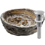 Miseno 16" Specialty Onyx Vessel Bathroom Sink and Drain Assembly Natural Travertine Onyx / Brushed Nickel Drain