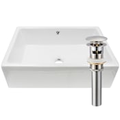 Miseno 14-1/2" Rectangular Porcelain Vessel Bathroom Sink and Pop-Up Drain Assembly Polished White / Brushed Nickel Drain