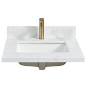 Miseno Malaga 25" Stone Vanity Top with Backsplash and Ceramic Sink Grain White