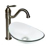 Miseno Oval 21-1/2" Tempered Glass Vessel Bathroom Sink with Traditional Single Handle Vessel Faucet & Pop-Up Drain Brushed Nickel Faucet