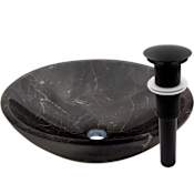 Miseno Circular 17" Marble Vessel Bathroom Sink Flat Black Drain