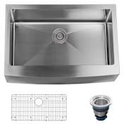 Miseno Farmhouse 30" Single Basin Stainless Steel Kitchen Sink with Apron Front - Drain Assembly and Fitted Basin Rack Included Free 16 Gauge Stainless Steel