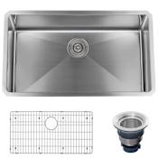 Miseno 32" Undermount Single Basin Stainless Steel Kitchen Sink - Drain Assembly and Fitted Basin Rack Included Free 16 Gauge Stainless Steel