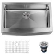 Miseno Farmhouse 33" Single Basin Stainless Steel Kitchen Sink with Apron Front - Drain Assembly and Basin Rack Included Free 16 Gauge Stainless Steel