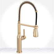Miseno Galleria Pre-Rinse Single Handle Kitchen Faucet with Multi-Flow Spray Head - Includes Optional Deck Plate Champagne Gold