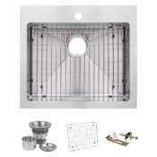 Miseno 24" Top-Mount/Undermount Single Basin Stainless Steel Kitchen Sink - Drain Assembly and Fitted Basin Rack Included Free 16 Gauge Stainless Steel