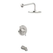 Miseno Bella Pressure Balanced Tub and Shower Trim with 2.0 GPM Rain Shower Head, Tub Spout, and Wall Mounted Rain Shower Head Brushed Nickel