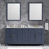 Miseno Tahoe 72" Free Standing Double Basin Vanity Set with Cabinet, Cultured Marble, Marble Vanity Top, and Mirrors Midnight Blue / White Cultured Marble