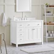 Miseno New Chateau 42" Free Standing Single Vanity Set with Wood Cabinet and Marble Vanity Top Pure White