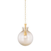Mitzi Benita 12" Wide Pendant with Bronze, Clear Glass Shade Aged Brass