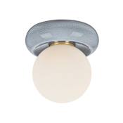Mitzi Tyra 9" Wide Flush Mount Globe Ceiling Fixture Aged Brass / Ceramic Frost Crackle