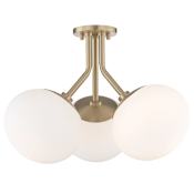 Mitzi Estee 3 Light 19" Wide Semi-Flush Globe Ceiling Fixture with Opal Etched Shades Aged Brass