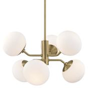 Mitzi Estee 6 Light 28" Wide Globe Chandelier with Opal Etched Shades Aged Brass