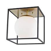 Mitzi Aira Single Light 9-1/2" Wide Semi-Flush Globe Ceiling Fixture with Opal Etched Shade Aged Brass