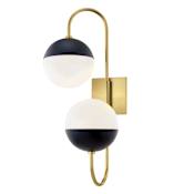Mitzi Renee 2 Light 24" Tall Wall Sconce with Frosted Glass Shades Aged Brass / Black