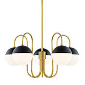 Mitzi Renee 5 Light 28" Wide Chandelier with Frosted Glass Shades Aged Brass / Black