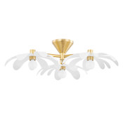 Mitzi Twiggy 3 Light 25" Wide Flush Mount Ceiling Fixture Aged Brass / Textured White