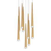 Modern Forms Cascade 9 Light 17" Wide LED Suspended Multi Light Pendant with K-2 Hand Cut Clear Crystal Shades Aged Brass