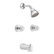 Moen Chateau Tub and Shower Trim Package with Single Function Shower Head and Dual Acrylic Knobs - Includes Rough-In Valve Chrome