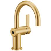 Moen Cia 1.2 GPM Single Hole Bathroom Faucet with Pop-Up Drain Assembly with Duralock and MotionSense Wave Brushed Gold