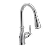 Moen Brantford 1.5 GPM Single Hole Pull Down Kitchen Faucet with Duralast, Duralock, MotionSense, PowerClean, and Reflex Technology - Includes Escutcheon Chrome