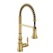Moen Weymouth 1.5 GPM Single Hole Pre-Rinse Pull Down Kitchen Faucet with Power Boost Brushed Gold