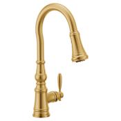 Moen Weymouth 1.5 GPM Single Hole 3-in-1 Water Filtration Pull Down Kitchen Faucet Brushed Gold