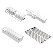 Moen Luxe Chef Kitchen Sink Accessory Bundle - Includes Colander, Utensil Bin, Two Prep Bins with Plastic Lids, and Two Drying Racks Acrylic