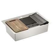Moen 1800 Series 33" Undermount Single Basin Stainless Steel Kitchen Sink with Basin Rack, Basket Strainer, Colander and Cutting Board Stainless