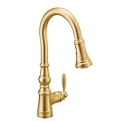 Moen Weymouth 1.5 GPM Single Hole Pull Down Kitchen Faucet with Duralast Cartridge and Reflex, PowerBoost, and Duralock Technologies Brushed Gold
