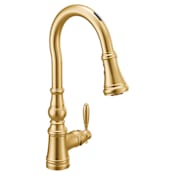 Moen Weymouth 1.5 GPM Single Hole Pull Down Smart Kitchen Faucet with Motion Control and Voice Activation Brushed Gold