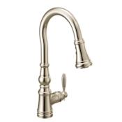 Moen Weymouth 1.5 GPM Single Hole Pull Down Kitchen Faucet with Duralast Cartridge and Reflex, PowerBoost, and Duralock Technologies Polished Nickel