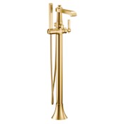 Moen Flara Floor Mounted Tub Filler with Built-In Diverter - Includes Hand Shower Brushed Gold