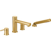 Moen Deck Mounted Roman Tub Filler Trim with Personal Hand Shower and Built-In Diverter from the Align Collection (Less Valve) Brushed Gold