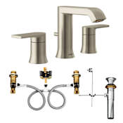 Moen Genta LX 1.2 GPM Widespread Bathroom Faucet with Pop-Up Drain (Pack of 2, Valves included) Brushed Nickel