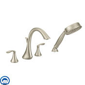 Moen Deck Mounted Roman Tub Filler Trim with Personal Hand Shower and Built-In Diverter from the Eva Collection (Less Valve) Brushed Nickel