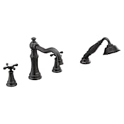 Moen Weymouth Deck Mounted Roman Tub Filler Trim with Personal Hand Shower and Built-In Diverter (Less Valve) Matte Black