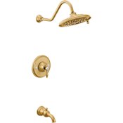 Moen Weymouth Posi-Temp Pressure Balanced Tub and Shower Trim with Multi-Function Shower Head and Tub Spout (Less Valve) Brushed Gold