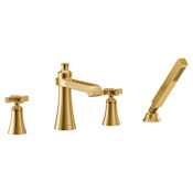 Moen Flara Deck Mounted Roman Tub Filler with Built-In Diverter - Includes Hand Shower Brushed Gold