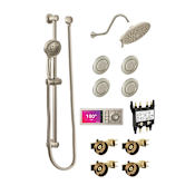 Moen Velocity Shower System with Rain Shower, Arm/Flange, Hand Shower, Drop Ell, Controller, Valve, Body Sprays, and Body Spray Rough-Ins Brushed Nickel